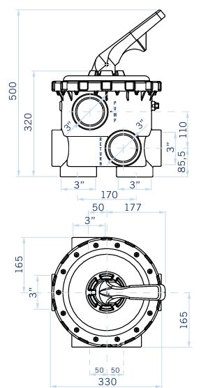 Dimensioni valvola selettrice Magnum 3"