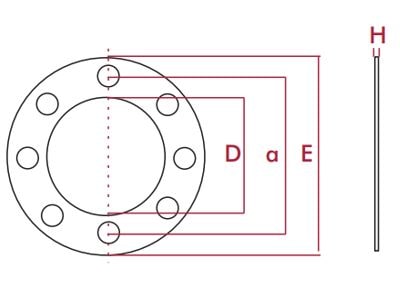 Desenho das dimensões da junta plana EPDM