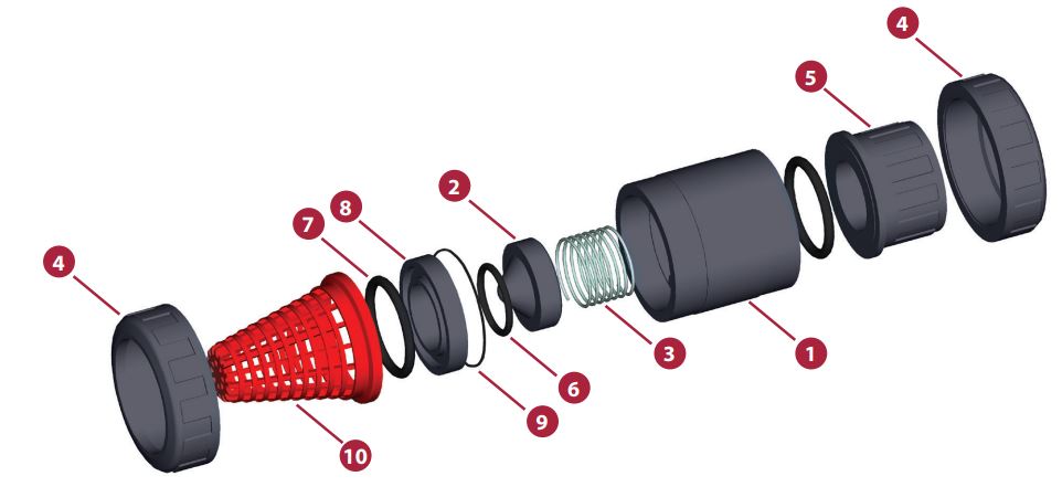 Components of the spring foot valve