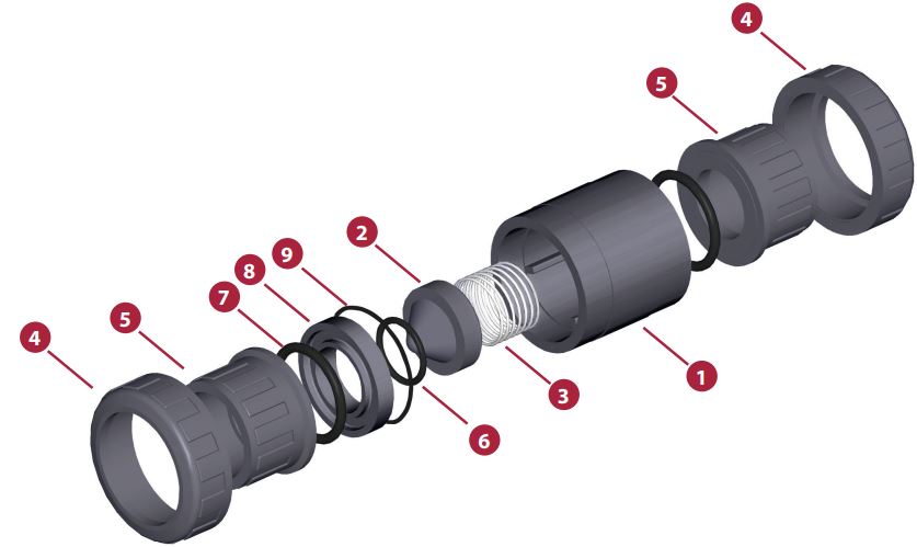 clapet anti-retour avec manchon à coller, PVC-U / EPDM, 40 mm  (PVCRUCK40EPDM) - Landefeld - pneumatique - hydraulique - équipements  industriels
