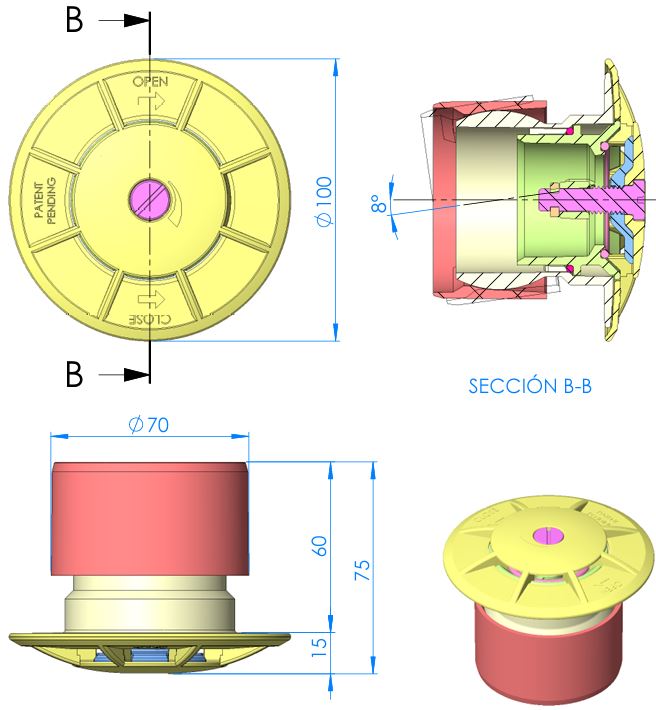 Dimensiones boquilla de fondo oscilante Astralpool